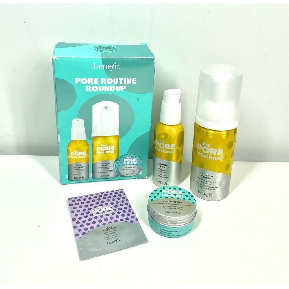 Benefit Pore Routine Roundup 3pc Set Cleanser Tone Moisturize New in Box